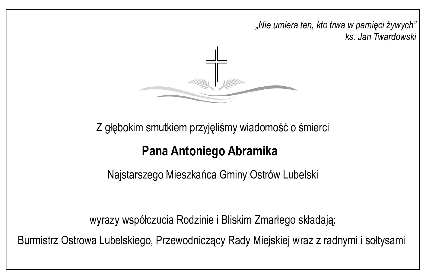 kondolencje Antoni Abramik